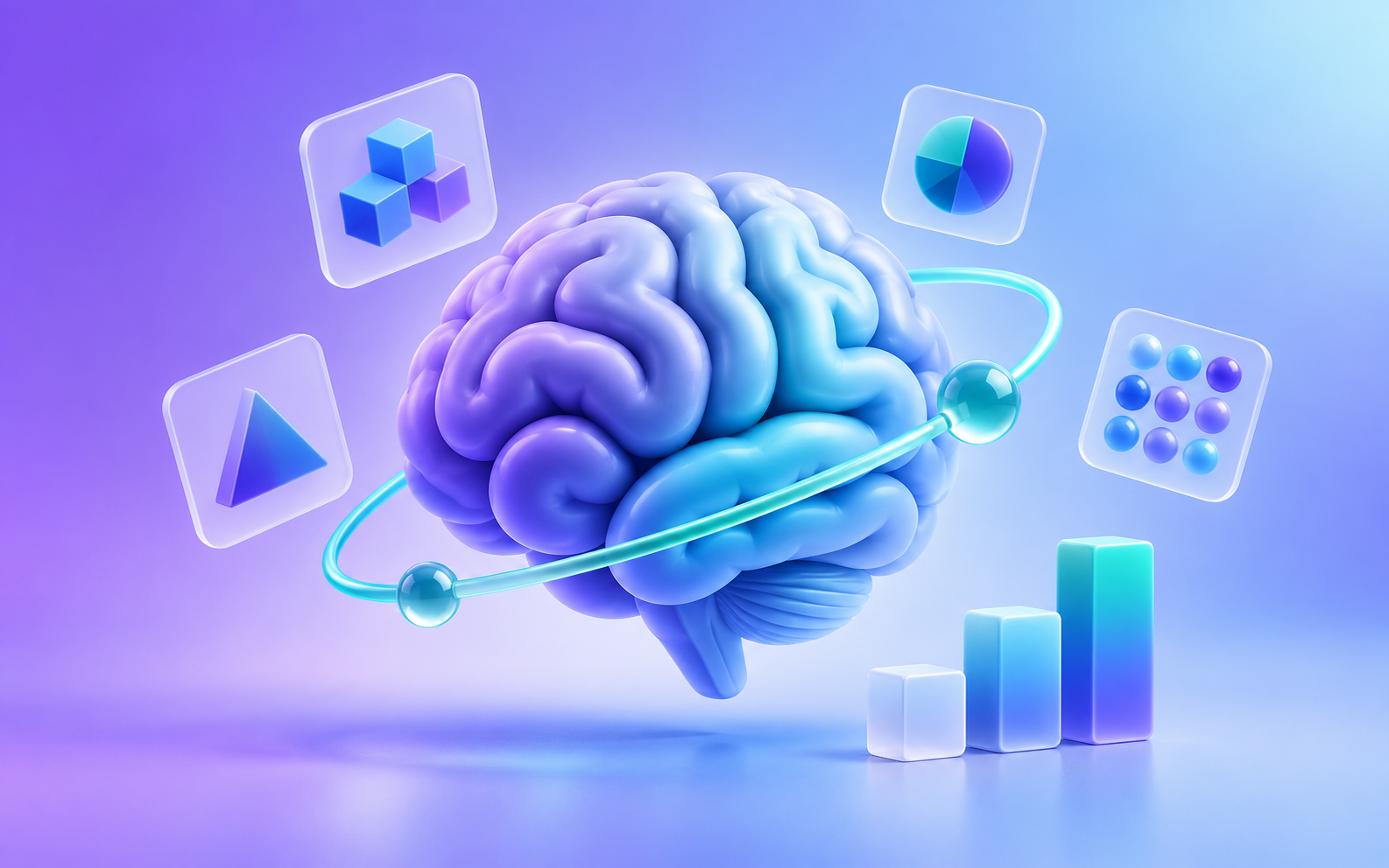3D abstract brain with logic elements