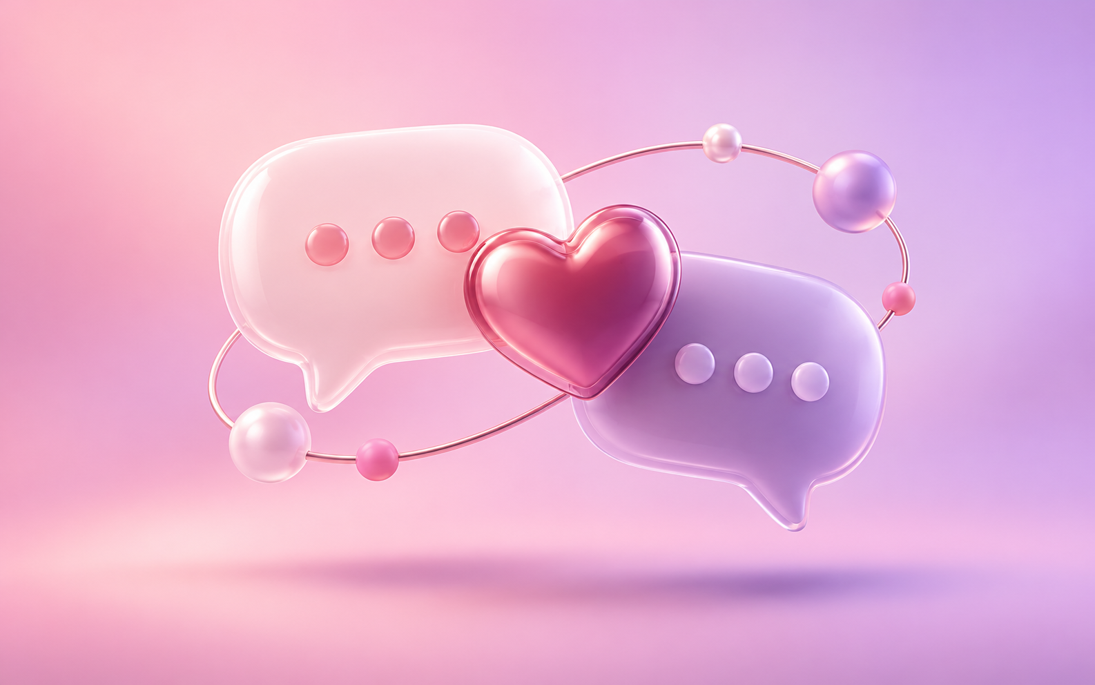 3D chat bubbles and heart representing relationships